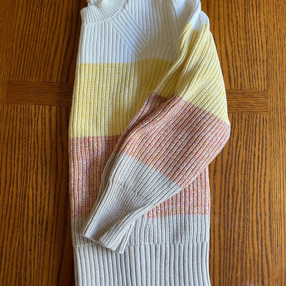 Women’s Striped Rib Knit Sweater - White, Yellow & Pink